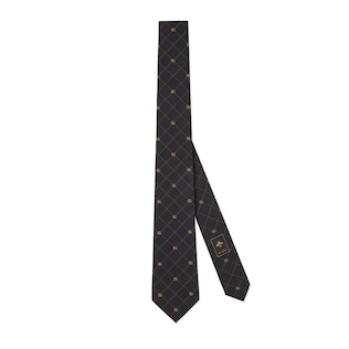 Double G and check silk jacquard tie