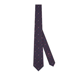 Double G and check silk jacquard tie