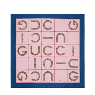 Gucci印花真丝斜纹方巾