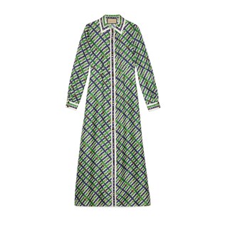 Silk belt check print dress