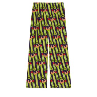 Lipstick and tool print silk trouser