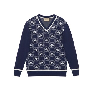 Equestrian cotton wool jacquard sweater