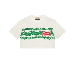 Cotton jersey printed cropped T-shirt