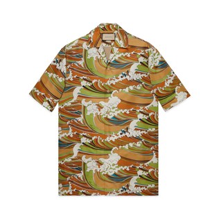 Gucci海浪印花织物保龄球衫