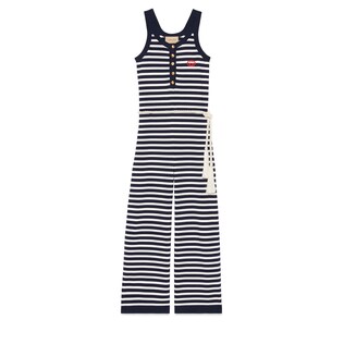 Striped rib cotton jumpsuit