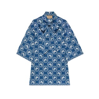 Cotton muslin equestrian print shirt