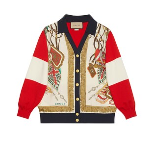 Extra fine wool printed cardigan