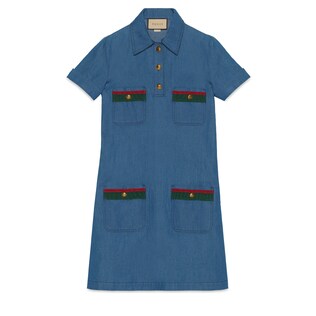 Vestido de denim con detalle de tribanda Web