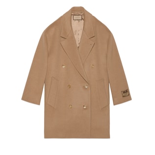 Camel coat with embroidered label