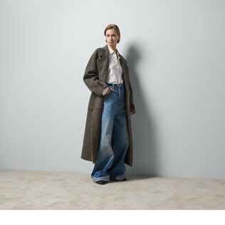 Wool herringbone double-breasted coat