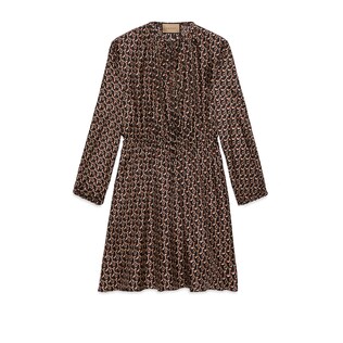 Interlocking G chain print silk dress