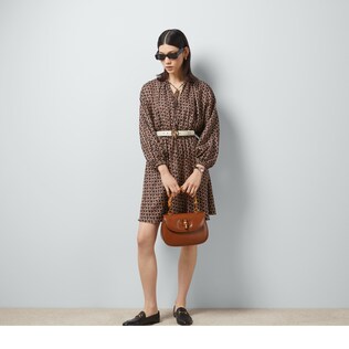 Interlocking G chain print silk dress