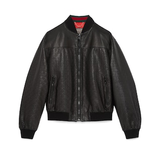 Chaqueta bomber de piel con GG en relieve