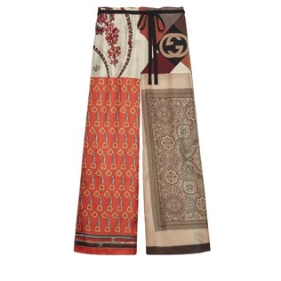 Heritage patchwork print silk trousers