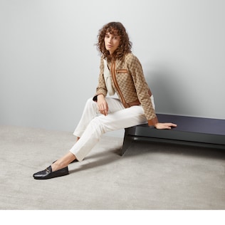 GG canvas jacket with leather trim