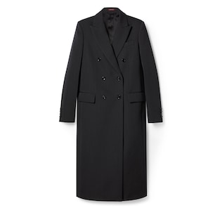 Double-breasted long wool coat