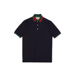 Polo in piquet di cotone con colletto Web