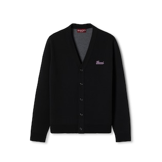 Double wool cardigan with embroidery