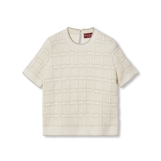 Haut en jacquard de laine et lamé à carreaux