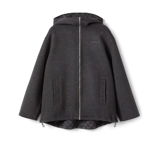 Embroidered wool and silk hooded jacket