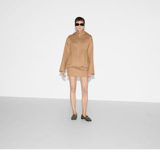 Embroidered wool and silk hooded jacket