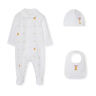 Set regalo neonato da tre pezzi in cotone stampato