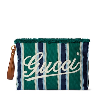 Embroidered large canvas pouch