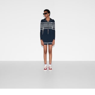 Fabric polo jacket with intarsia