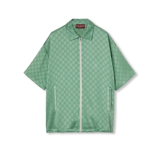 Relaxed fit GG satin zip shirt