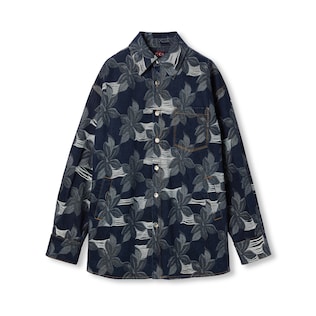 Chemise en denim de coton à jacquard fleuri
