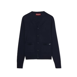 Cardigan in maglia di lana fine con intarsio