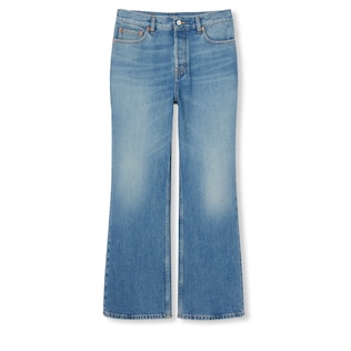 Cropped flared denim trousers