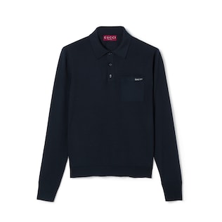 Polo in maglia di lana fine con intarsio