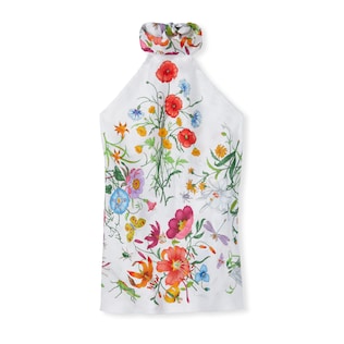Self-tie silk twill halter top
