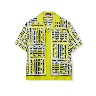 Printed silk twill bowling shirt
