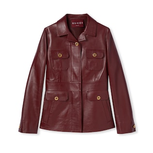 Leather jacket with embossed logo