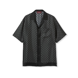 Printed silk twill bowling shirt