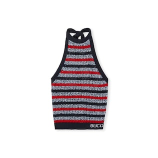 Striped fine cotton knit halterneck top