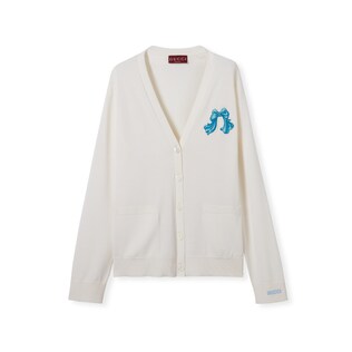 Extra fine wool cardigan with patch