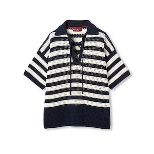 Striped cotton knit polo shirt