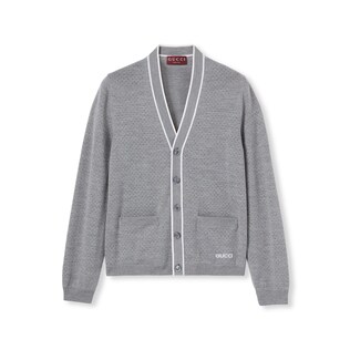 Fine wool knit cardigan with intarsia