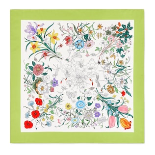Vierecktuch aus Seidentwill mit Flora-Print