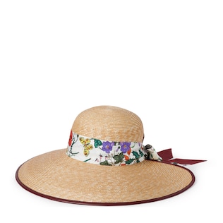 Straw wide brim hat with silk bow
