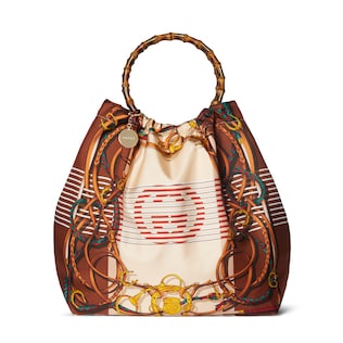 Silk maxi tote bag with bamboo handle