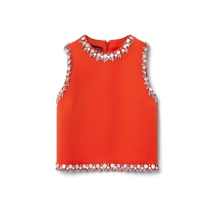 Crêpe wool silk top with embroidery