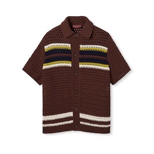 Poloshirt aus gehäkeltem Baumwollstrick mit Streifen