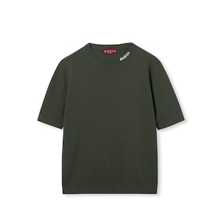 Silk cotton knit T-shirt with intarsia