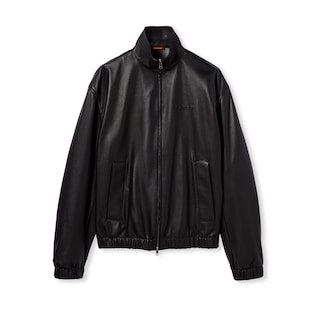Leather bomber jacket with logo