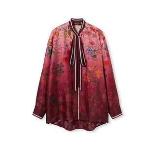 Camicia in seta stampata con fiocco al collo