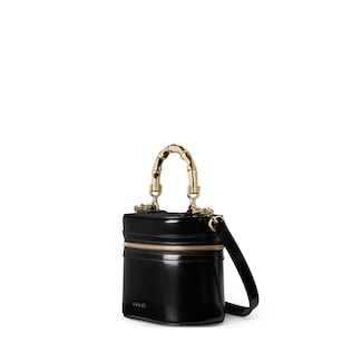 Mini vanity bag with bamboo handle